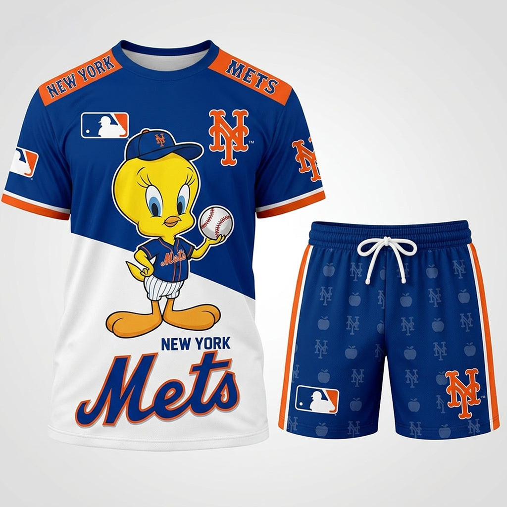 New York Mets X Tweety Looney Tunes Shirt And Shorts Set NY Mets Merch Gift For Baseball Fan