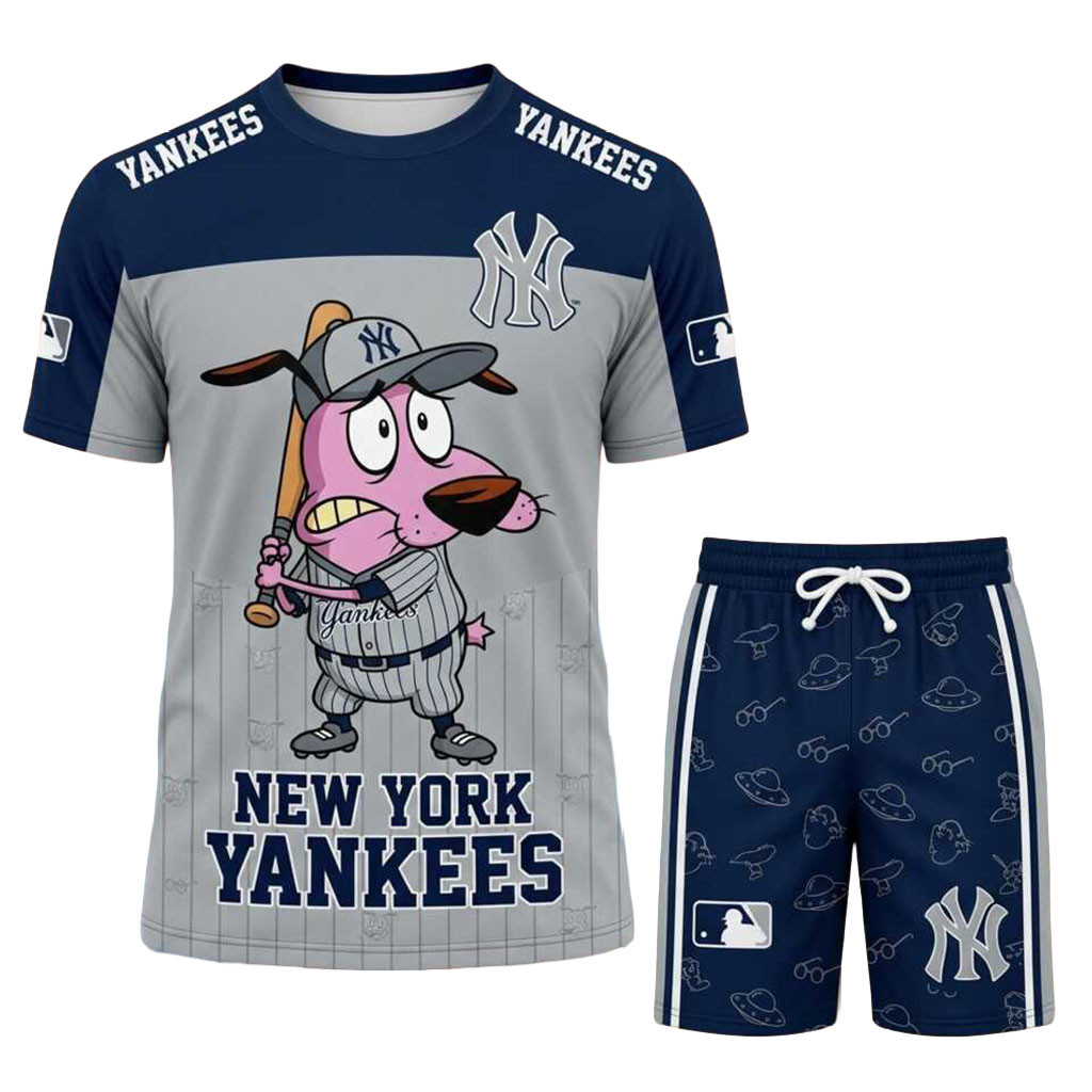 New York Yankees Courage The Cowardly Dog Shirt And Shorts Set Yankees Merch Baseball Fan Gifts New York Yankees Courage The Cowardly Dog Shirt And Shorts Set Yankees Merch Baseball Fan Gifts