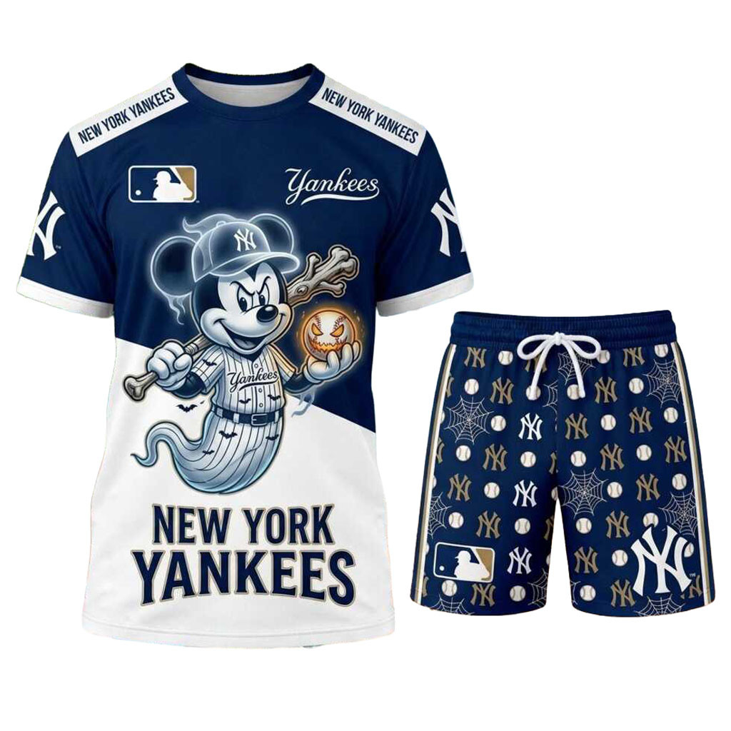 New York Yankees Mickey Mouse Ghost Halloween Shirt And Shorts NY Yankees Merch Baseball Outfit