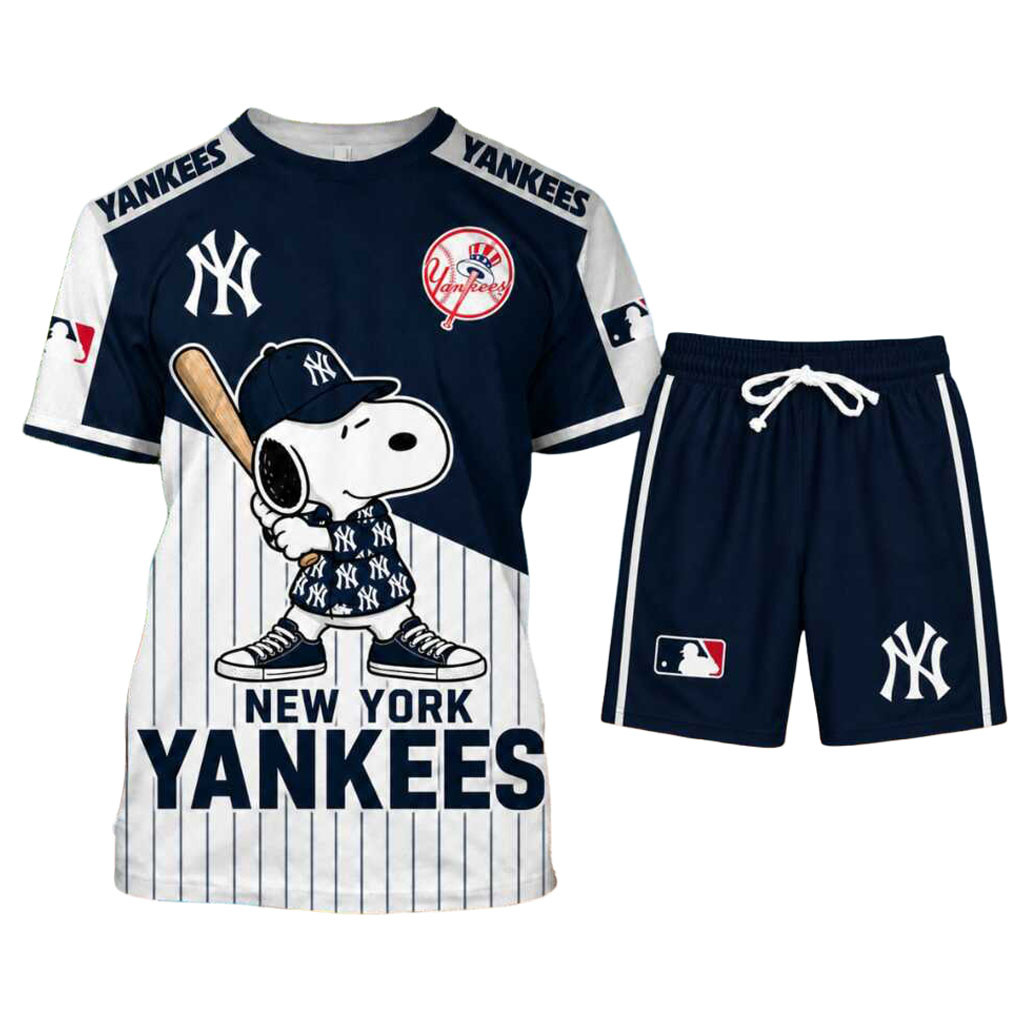New York Yankees Snoopy Baseball Cartoon Sports Shirt And Shorts NY Yankees Merch Gift For Fans