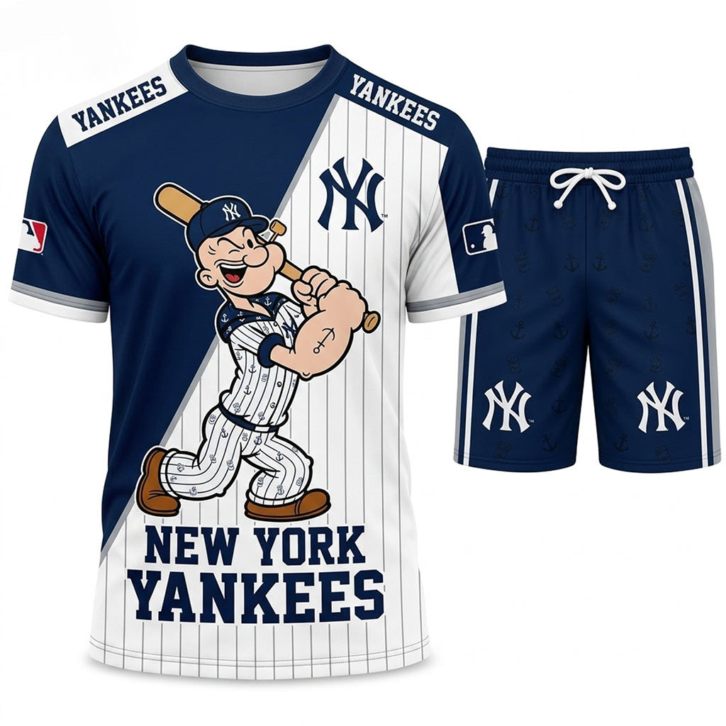 New York Yankees X Popeye The Sailor T-Shirt And Shorts Set NY Yankees Merch Present For Fans