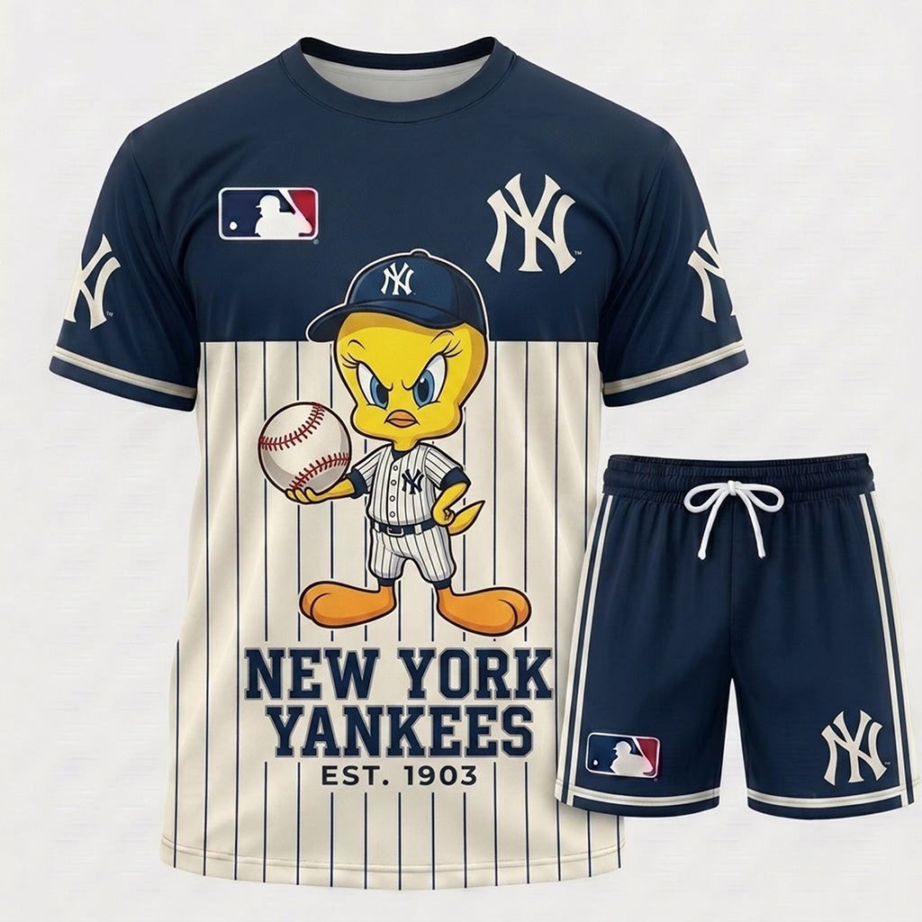 New York Yankees X Tweety Looney Tunes T-Shirt And Shorts Set NY Yankees Merch Fan Gifts