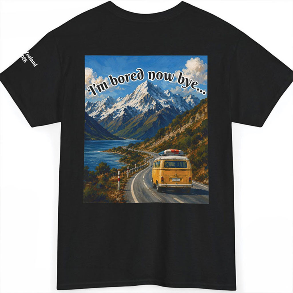 New Zealand Vacation 2026 T-Shirt I'm Bored Now Bye Shirt Funny Travel Day Gifts
