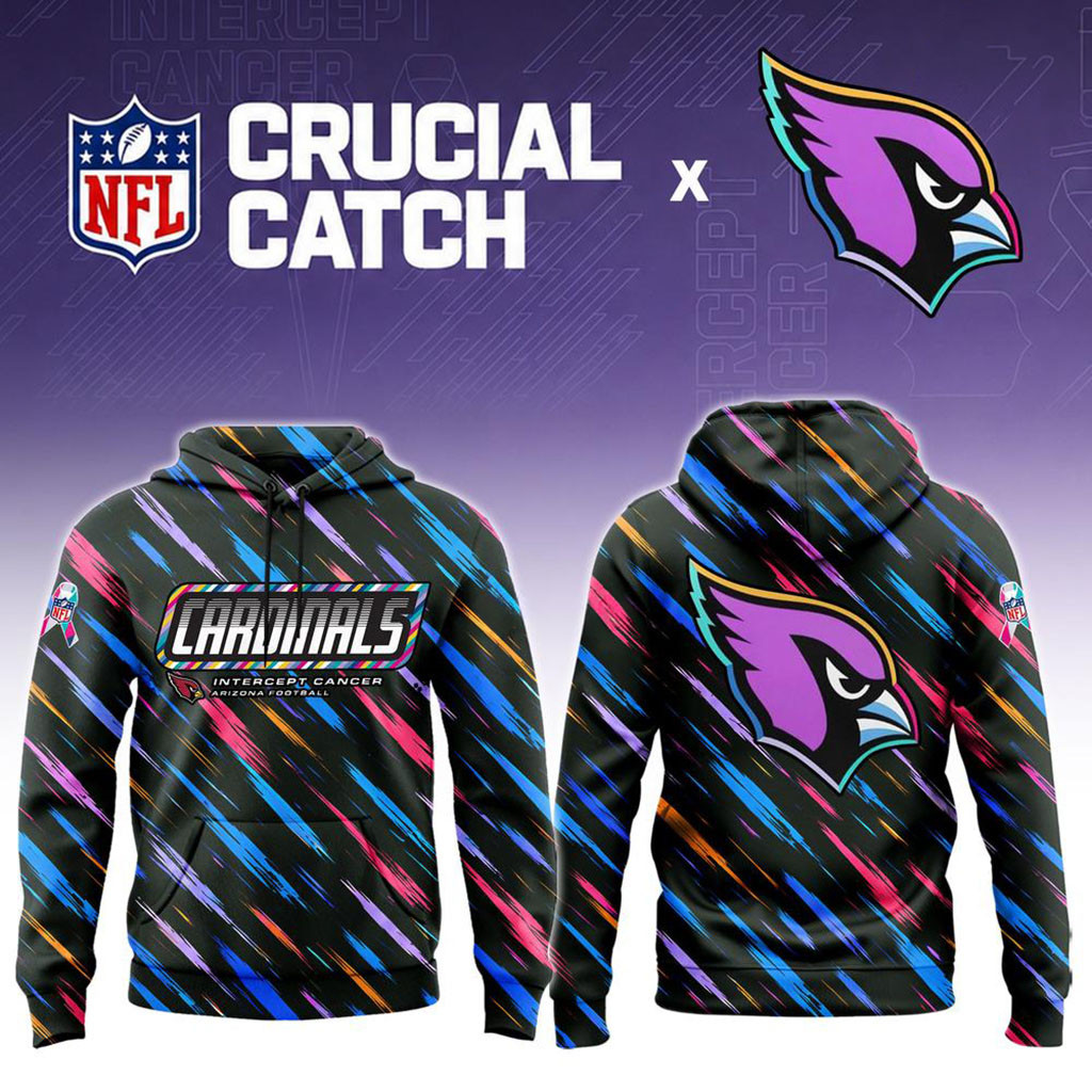 NFL Crucial Catch Merch 2026 Arizona Cardinals Crucial Catch Intercept Cancer Hoodie Fan Gear