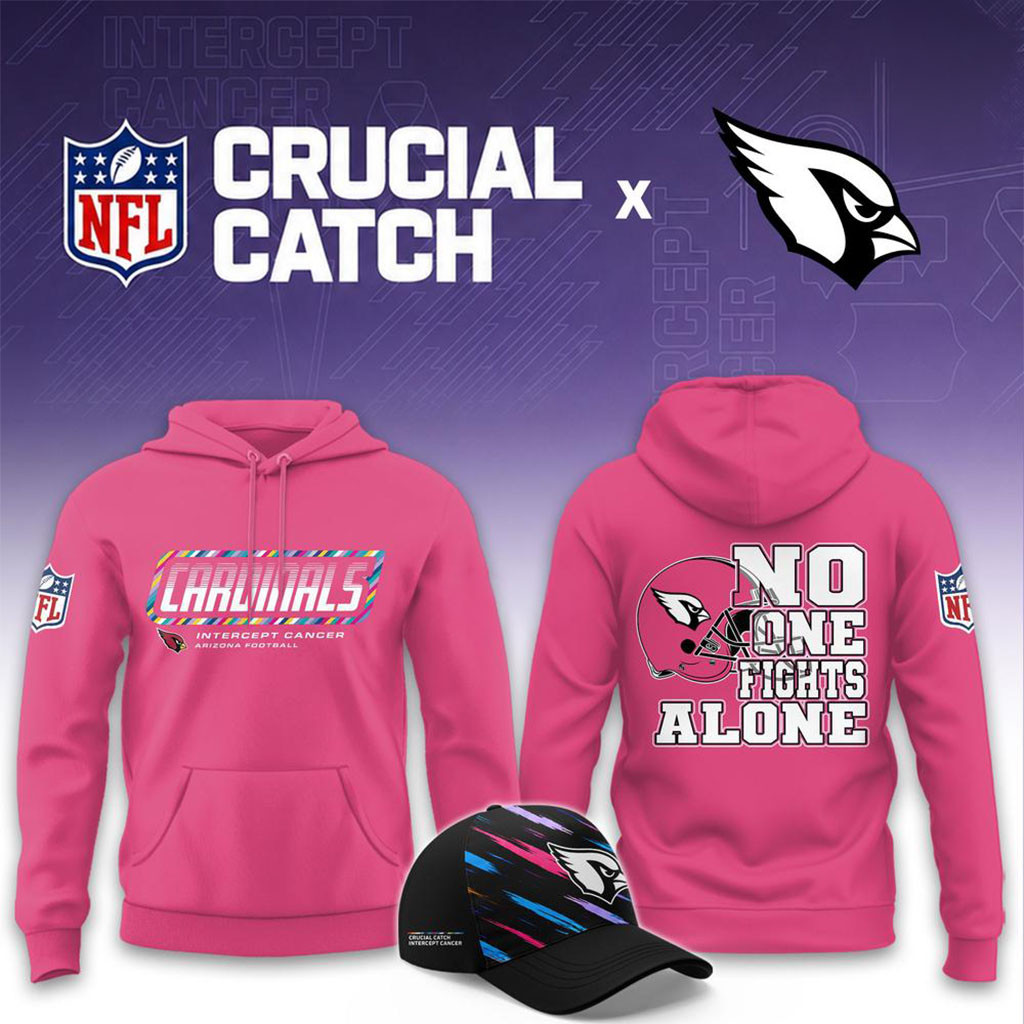 NFL Crucial Catch Merch 2026 Arizona Cardinals No One Fights Alone Pink Hoodie Football Gifts