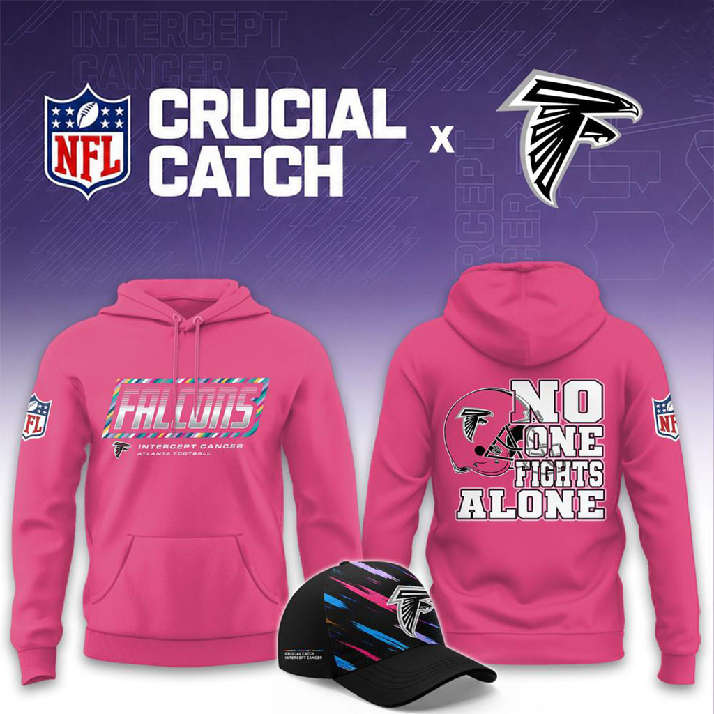NFL Crucial Catch Merch 2026 Atlanta Falcons No One Fights Alone Pink Hoodie Football Fan Gifts