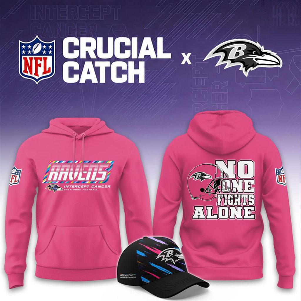 NFL Crucial Catch Merch 2026 Baltimore Ravens No One Fights Alone Pink Hoodie Present For Fans