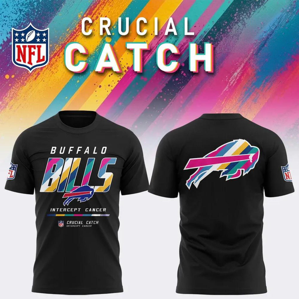 NFL Crucial Catch Merch 2026 Buffalo Bills Crucial Catch Intercept Cancer Graphic T-Shirt Black