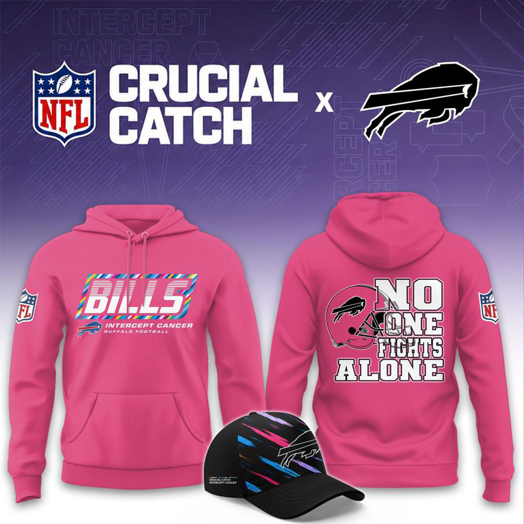 NFL Crucial Catch Merch 2026 Buffalo Bills No One Fights Alone Pink Hoodie Football Themed Gift NFL Crucial Catch Merch 2026 Buffalo Bills No One Fights Alone Pink Hoodie Football Themed Gift