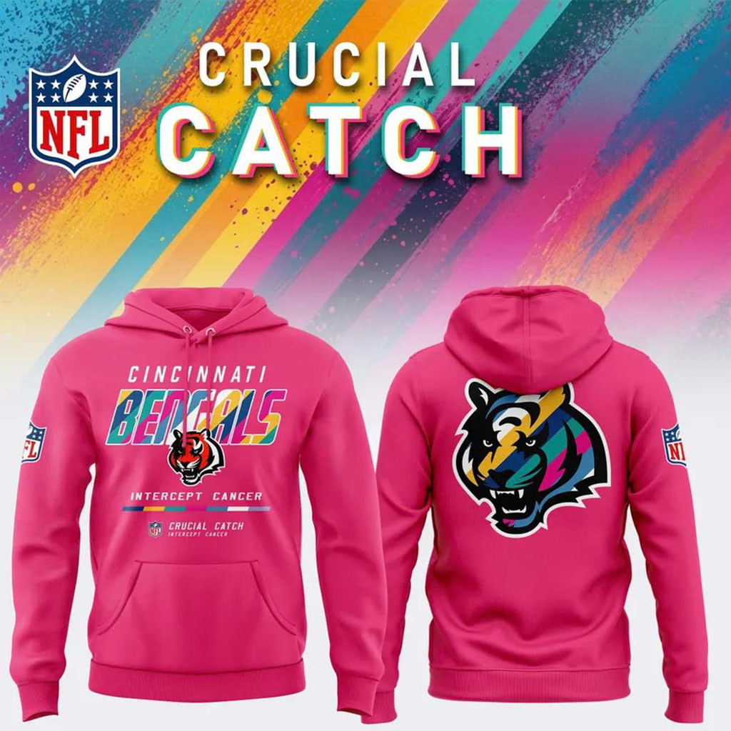 NFL Crucial Catch Merch 2026 Cincinnati Bengals Crucial Catch Intercept Cancer Hoodie Bengals Merch