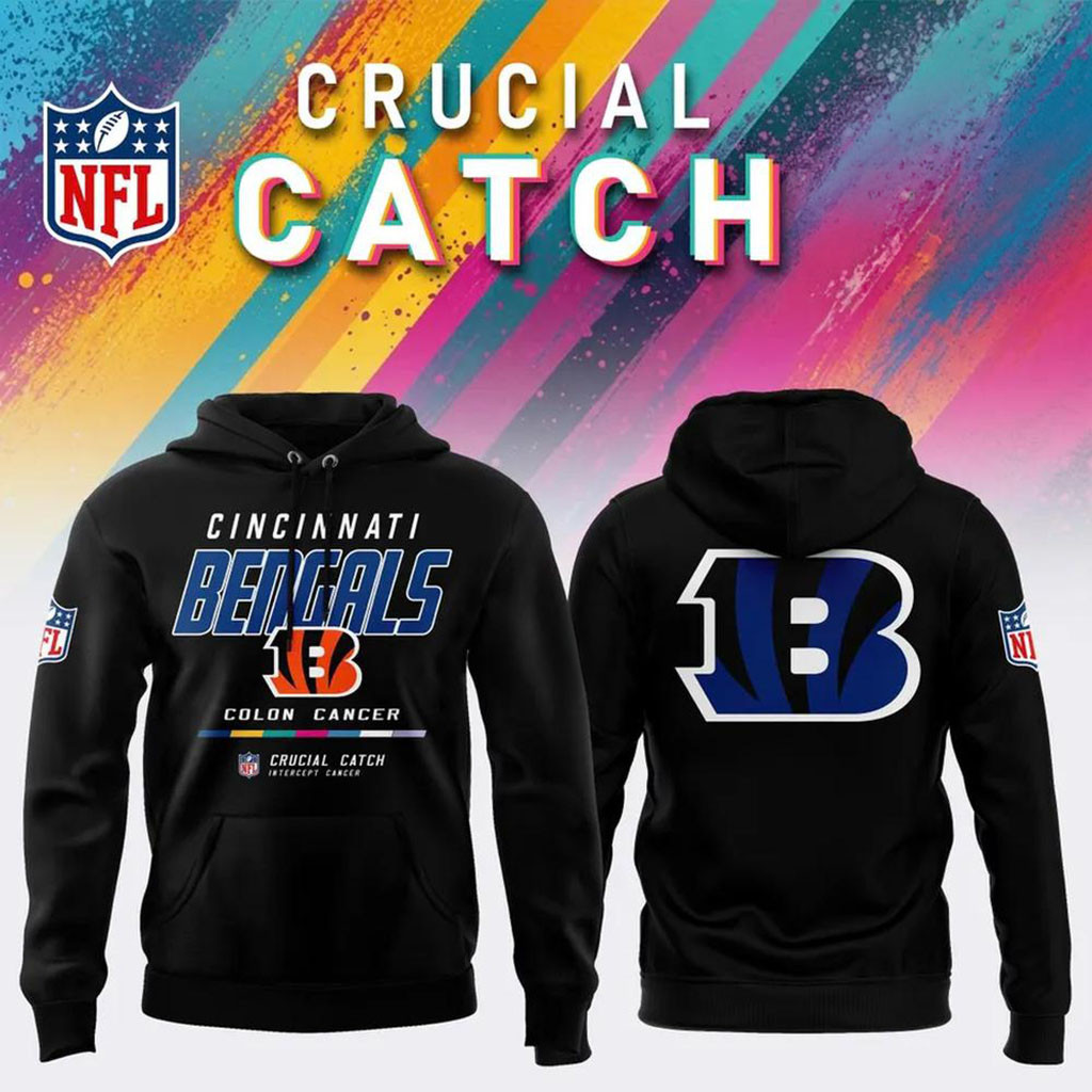 NFL Crucial Catch Merch 2026 Cincinnati Bengals Crucial Catch Intercept Cancer Hoodie