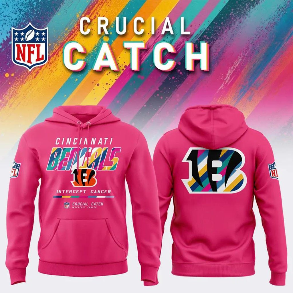 NFL Crucial Catch Merch 2026 Cincinnati Bengals Crucial Catch Intercept Cancer Hoodie Pink