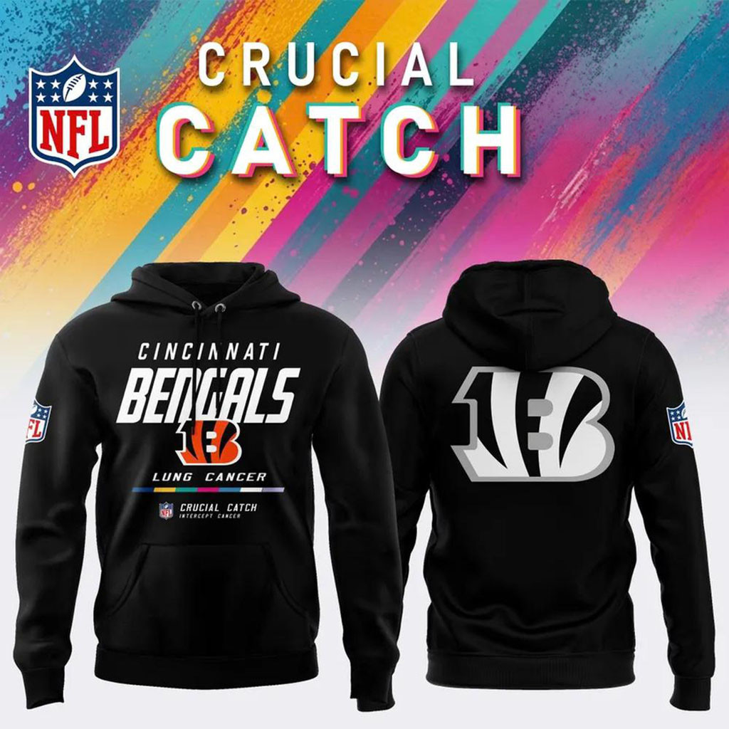 NFL Crucial Catch Merch 2026 Cincinnati Bengals Crucial Catch Intercept Cancer Hoodie Presents