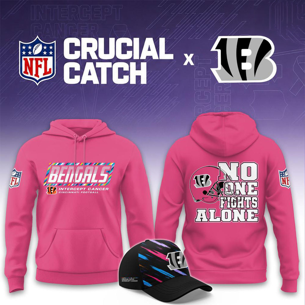 NFL Crucial Catch Merch 2026 Cincinnati Bengals No One Fights Alone Pink Hoodie Gifts For Fans NFL Crucial Catch Merch 2026 Cincinnati Bengals No One Fights Alone Pink Hoodie Gifts For Fans