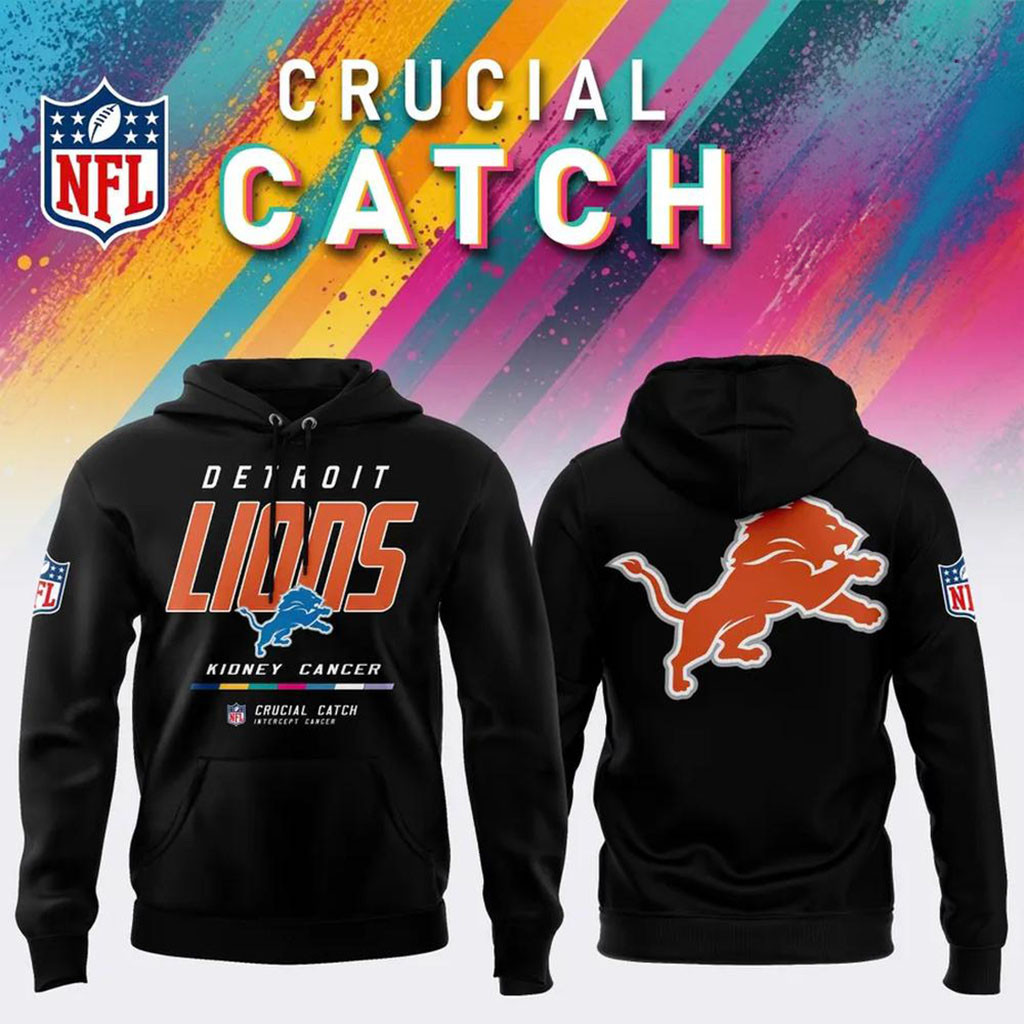 NFL Crucial Catch Merch 2026 Detroit Lions Crucial Catch Intercept Cancer Hoodie Black