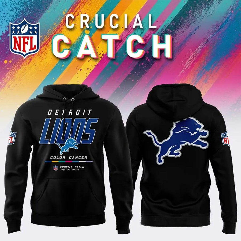 NFL Crucial Catch Merch 2026 Detroit Lions Crucial Catch Intercept Cancer Hoodie Gifts For Fans