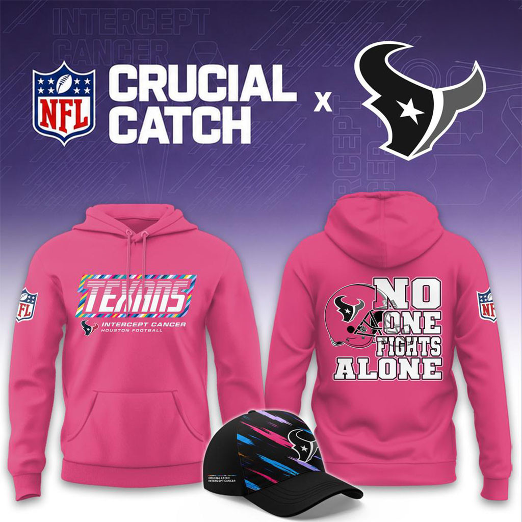 NFL Crucial Catch Merch 2026 Houston Texans No One Fights Alone Pink Hoodie Football Fan Gear NFL Crucial Catch Merch 2026 Houston Texans No One Fights Alone Pink Hoodie Football Fan Gear