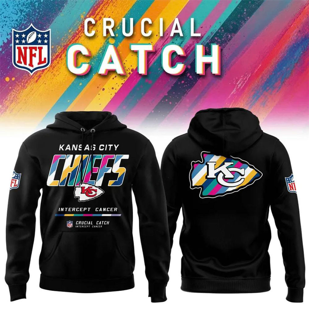NFL Crucial Catch Merch 2026 Kansas City Chiefs Crucial Catch Intercept Cancer Hoodie Black