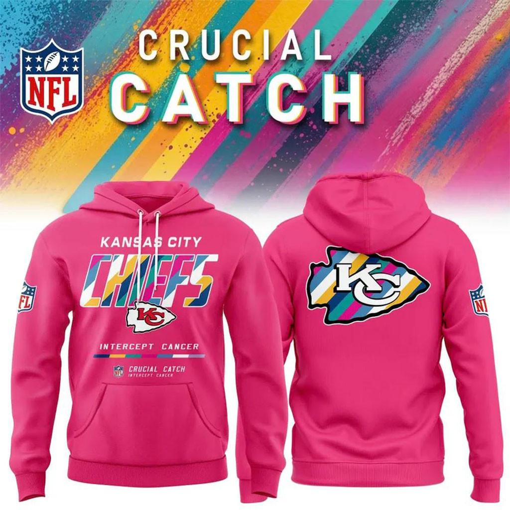 NFL Crucial Catch Merch 2026 Kansas City Chiefs Crucial Catch Intercept Cancer Hoodie Chiefs Merch