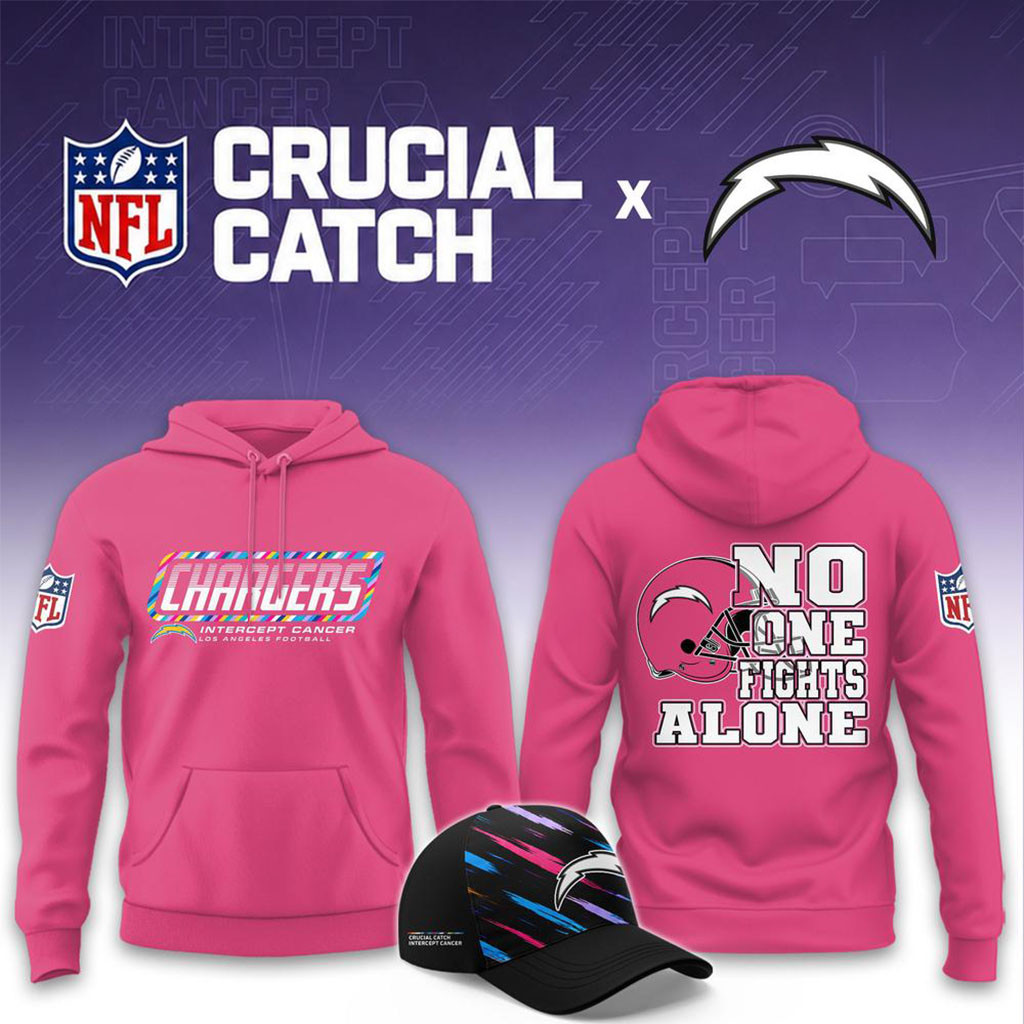 NFL Crucial Catch Merch 2026 Los Angeles Chargers No One Fights Alone Pink Hoodie Fan Gifts NFL Crucial Catch Merch 2026 Los Angeles Chargers No One Fights Alone Pink Hoodie Fan Gifts