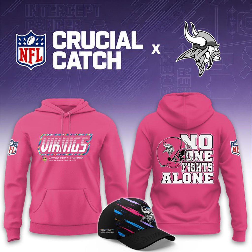 NFL Crucial Catch Merch 2026 Minnesota Vikings No One Fights Alone Pink Hoodie Fan Apparel NFL Crucial Catch Merch 2026 Minnesota Vikings No One Fights Alone Pink Hoodie Fan Apparel