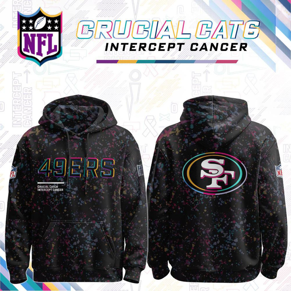 NFL Crucial Catch Merch 2026 SF 49ers Crucial Catch Intercept Cancer Hoodie 49ers Merch Black