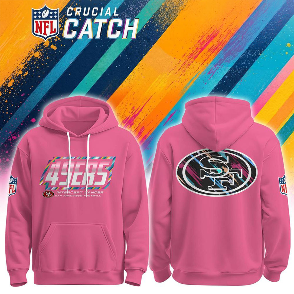 NFL Crucial Catch Merch 2026 SF 49ers Crucial Catch Intercept Cancer Hoodie 49ers Merch Pink