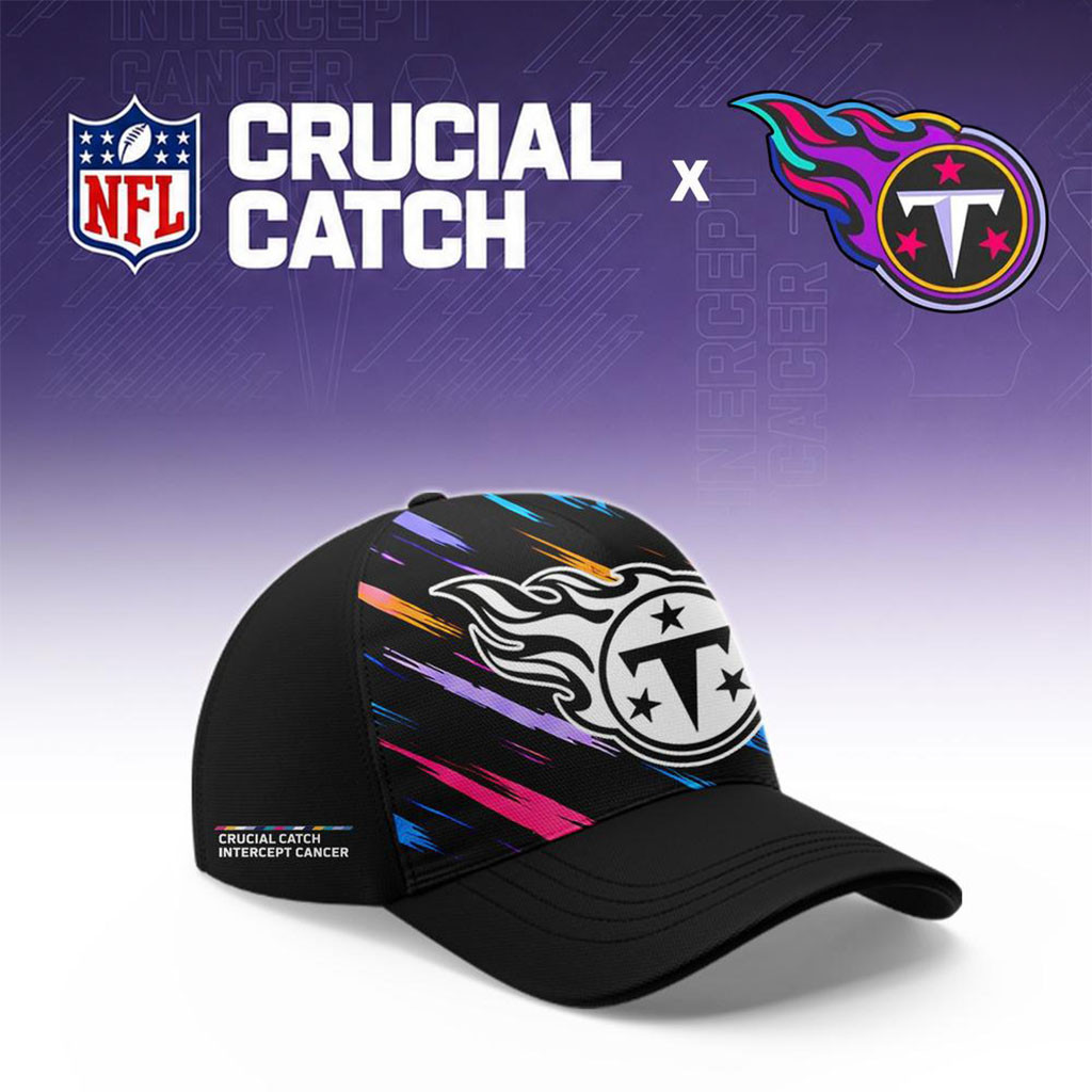 NFL Crucial Catch Merch 2026 Tennessee Titans NFL Crucial Catch Intercept Cancer Hat Black