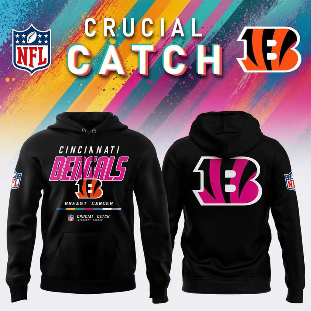 NFL Crucial Catch Merch Cincinnati Bengals 2026 Crucial Catch Intercept Cancer Hoodie Fan Gear