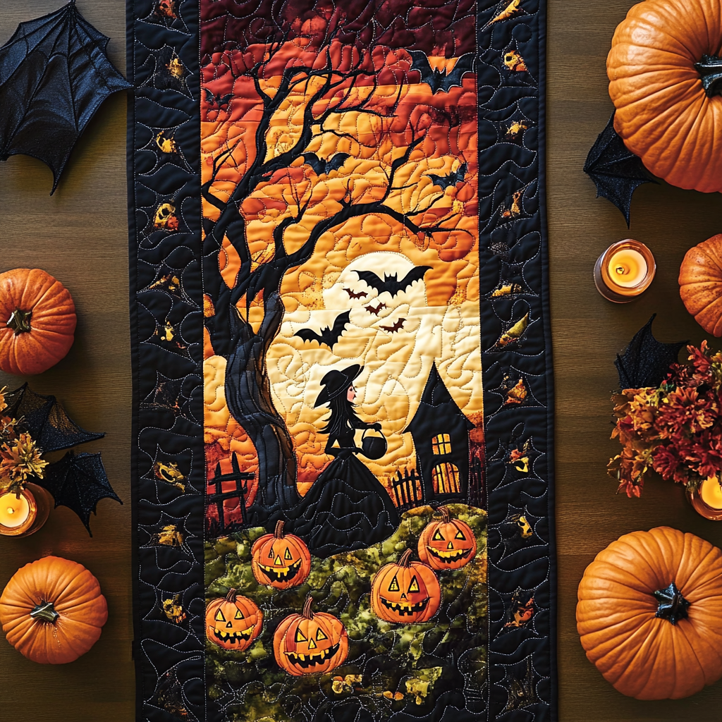 Night Of The Witch Quilted Table Runner Spooky Table Runner Halloween Goodie Ideas
