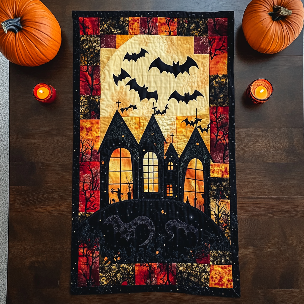 Nightmare Castle Quilted Table Runner Dining Room Table Decor Gifts For Halloween Lovers