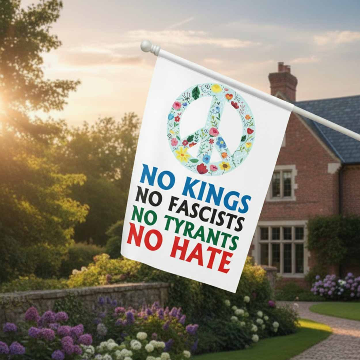 No Kings No Fascists No Tyrants No Hate Flag