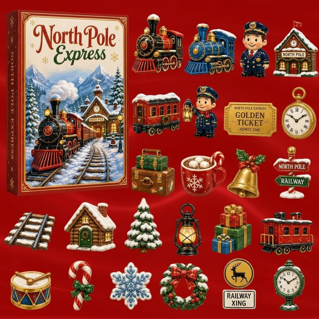 North Pole Express Advent Calendar 24 Acrylic Christmas Ornaments Xmas Tree Decor Ideas