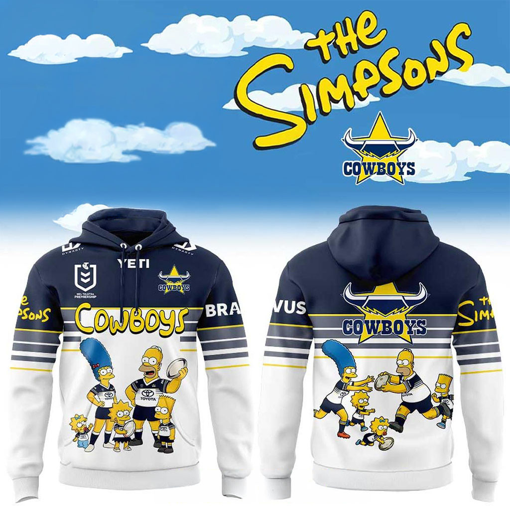 North Queensland Cowboys Merch 2026 The Simpsons Theme NRL Game Hoodie Rugby Fan Gear