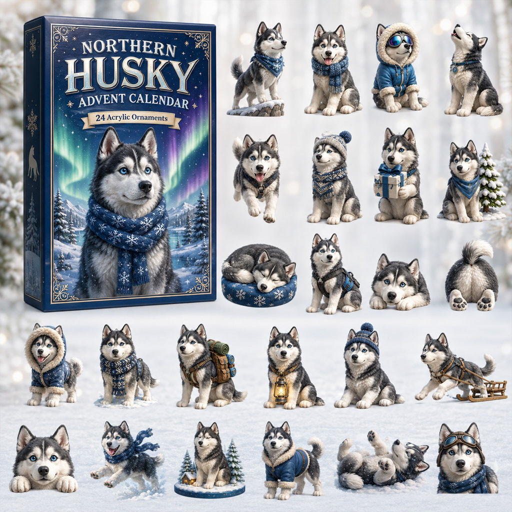 Northern Husky 24-Piece Acrylic Advent Calendar Christmas Tree Ornaments Husky Lovers Gift