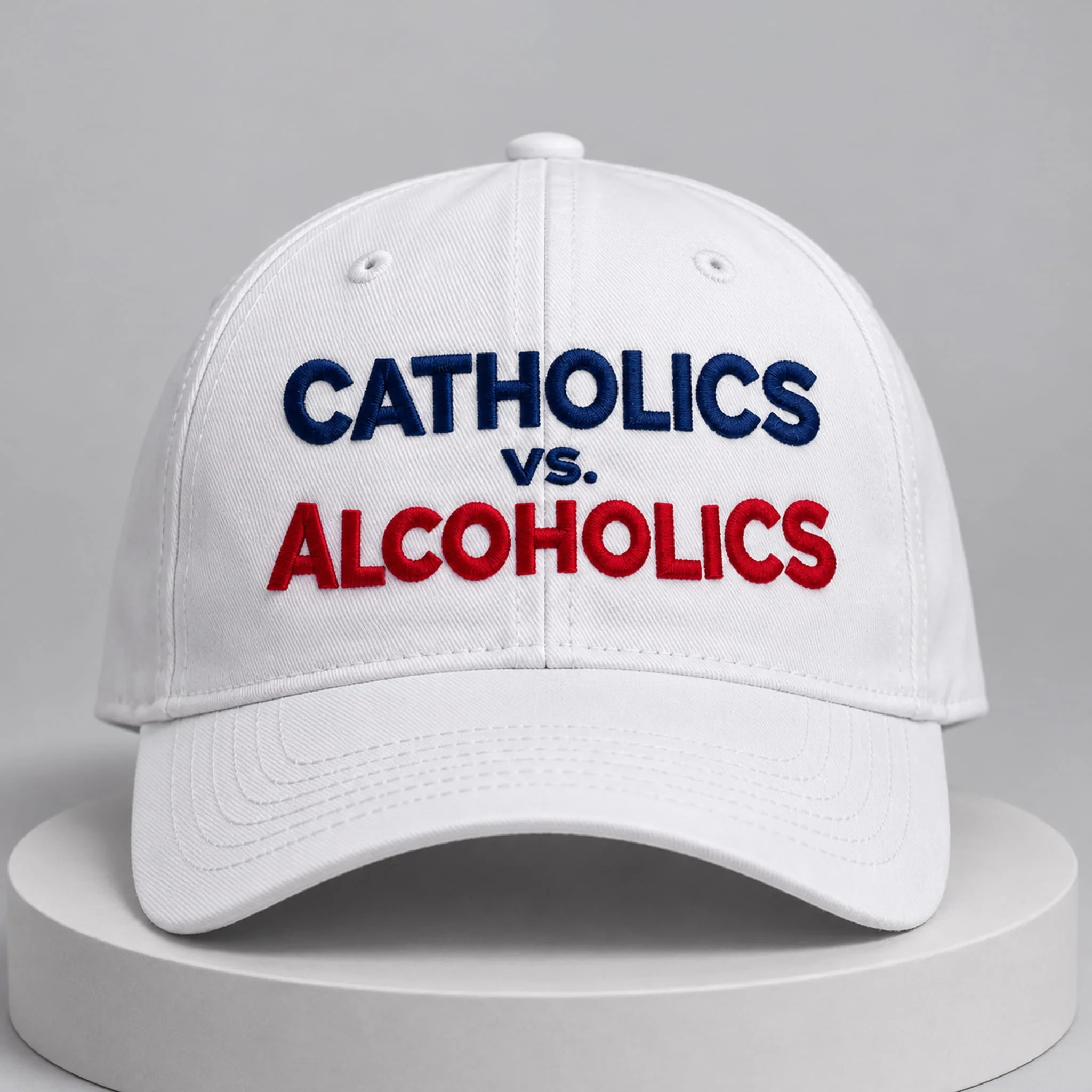 Notre Dame Catholics vs Alcoholics Hat Embroidered White Notre Dame Fighting Irish Merch 2026