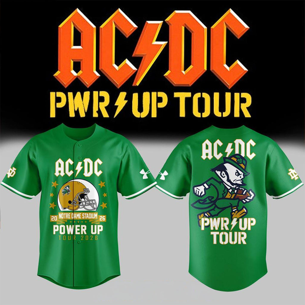 Notre Dame Fighting Irish AC DC Power Up Tour 2026 Baseball Jersey AC DC Concert Merch Fan Gift