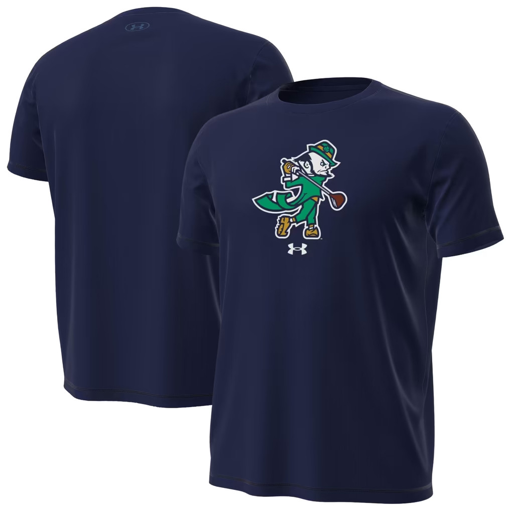 Notre Dame Fighting Irish Merch 2026 Navy Notre Dame Fighting Irish Golf Leprechaun T-Shirt