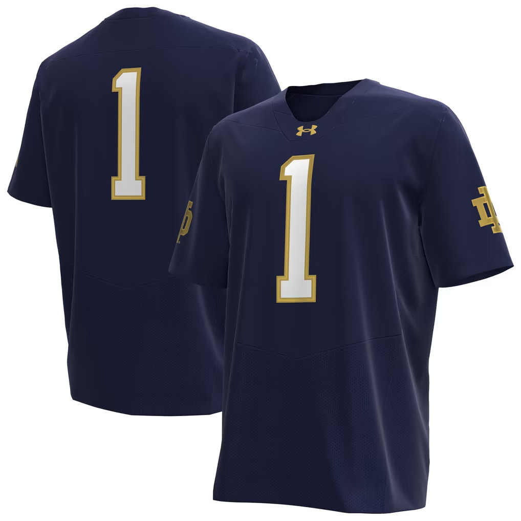 Notre Dame Fighting Irish Merch 2026 No 1 Under Armour Navy Fighting Irish Premier Jersey Shirt