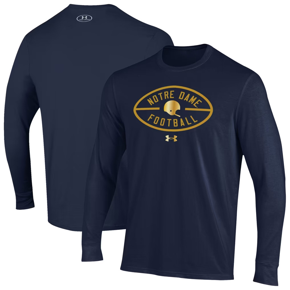 Notre Dame Fighting Irish Merch 2026 Shamrock Series Metallic Football Icon Long Sleeve T-Shirt