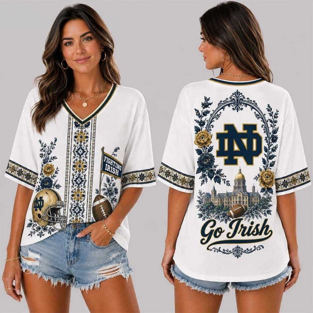 Notre Dame Fighting Irish Merch Collegiate Pride Go Irish V-Neck Shirt Football Fan Gifts