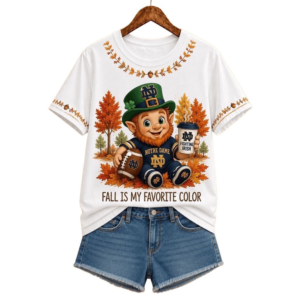 Notre Dame Fighting Irish Merch Fall Is My Favorite Color T-Shirt Football Present Ideas