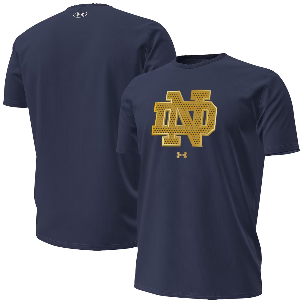 Notre Dame Fighting Irish Merch Notre Dame Football 2026 Shamrock Series Metallic T-Shirt Navy