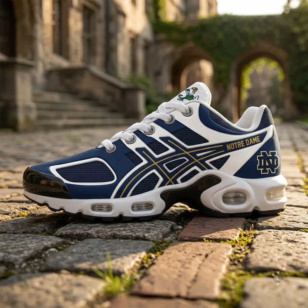 Notre Dame Fighting Irish Navy Air Max Plus Sneakers Fighting Irish Merch Football Fan Gift Ideas
