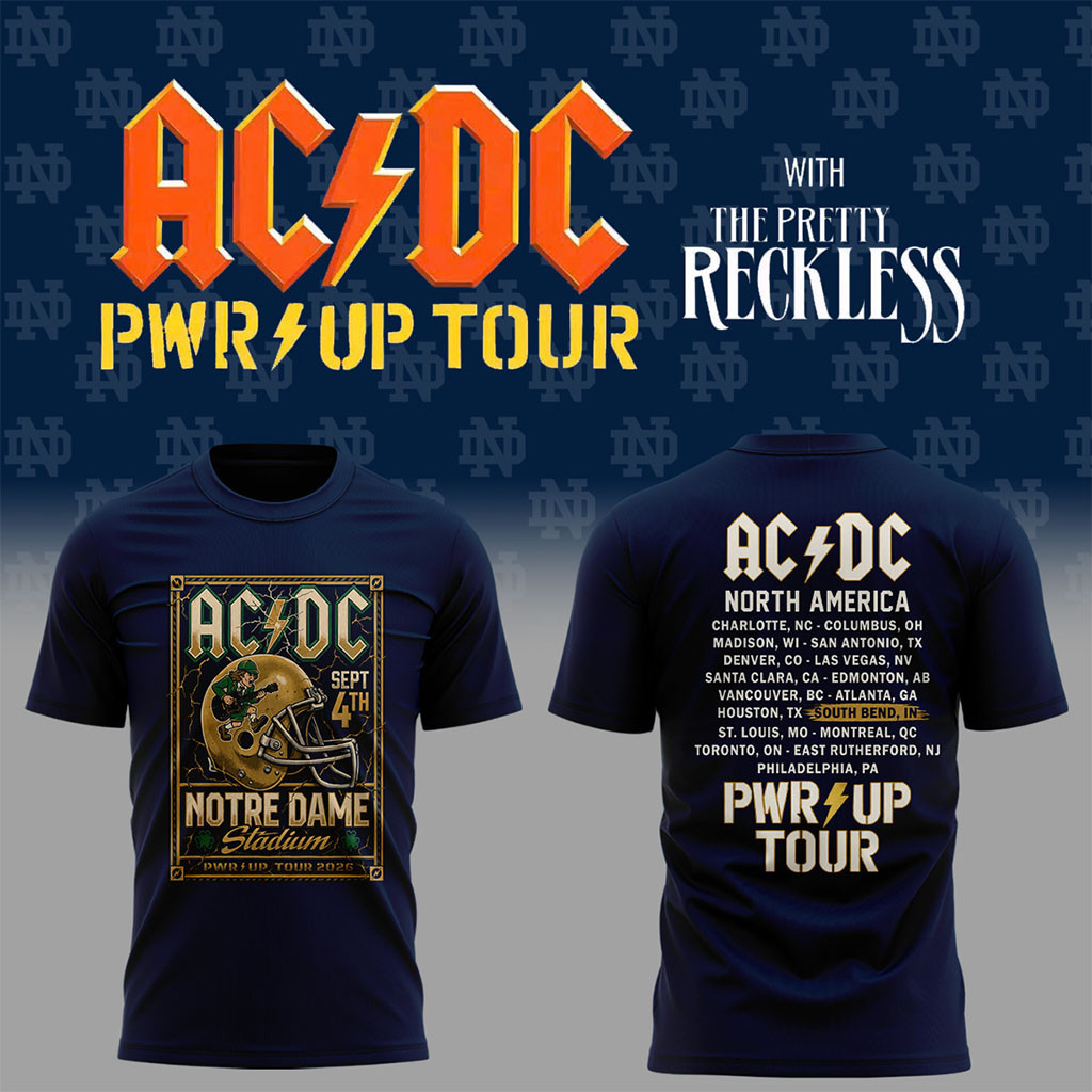 Notre Dame X AC DC Merch PWR UP Tour 2026 T-Shirt AC DC Merch Gift For Rock Music Lovers