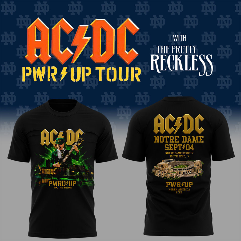 Notre Dame X AC DC PWR UP Tour 2026 T-Shirt AC DC Merch Best Gift For Rock Band Fans