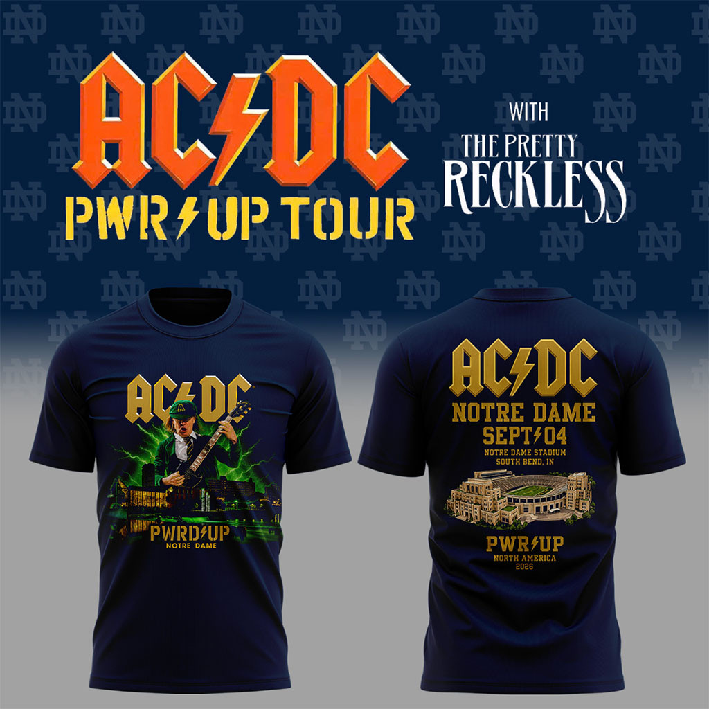 Notre Dame X AC DC PWR UP Tour 2026 T-Shirt AC DC Merch Presents For Rock Music Lovers