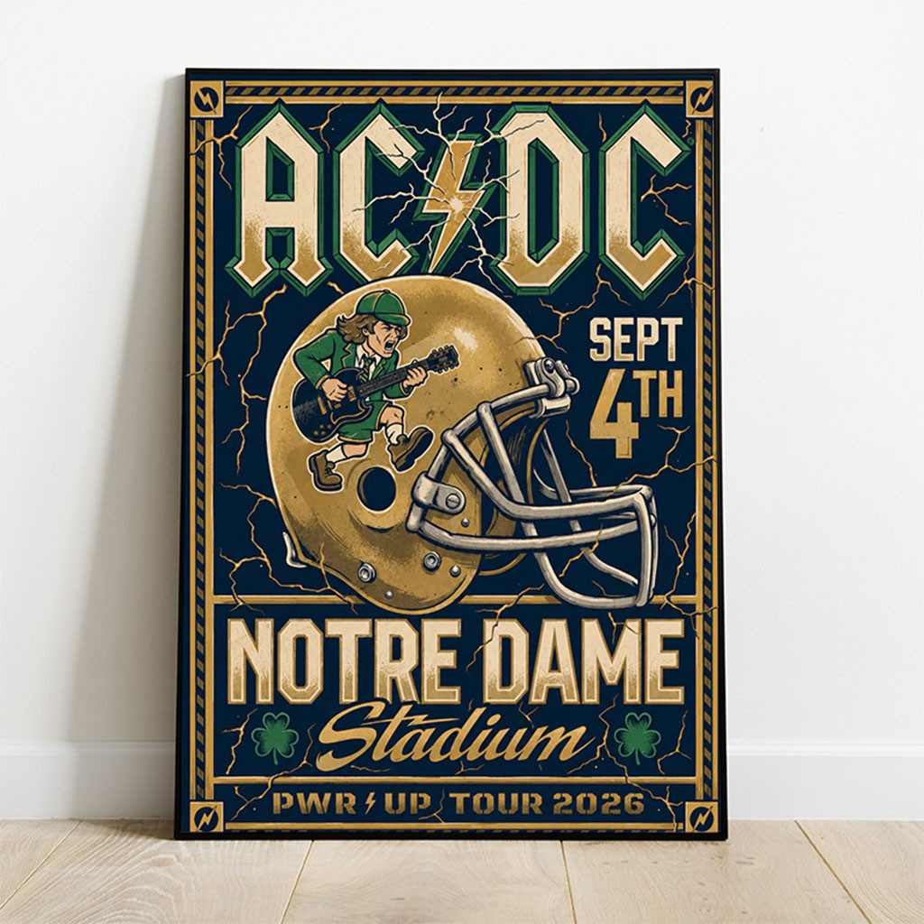 Notre Dame X AC DC PWR UP Tour Poster Wall Art Decor AC DC Merch Gift For Music Lovers