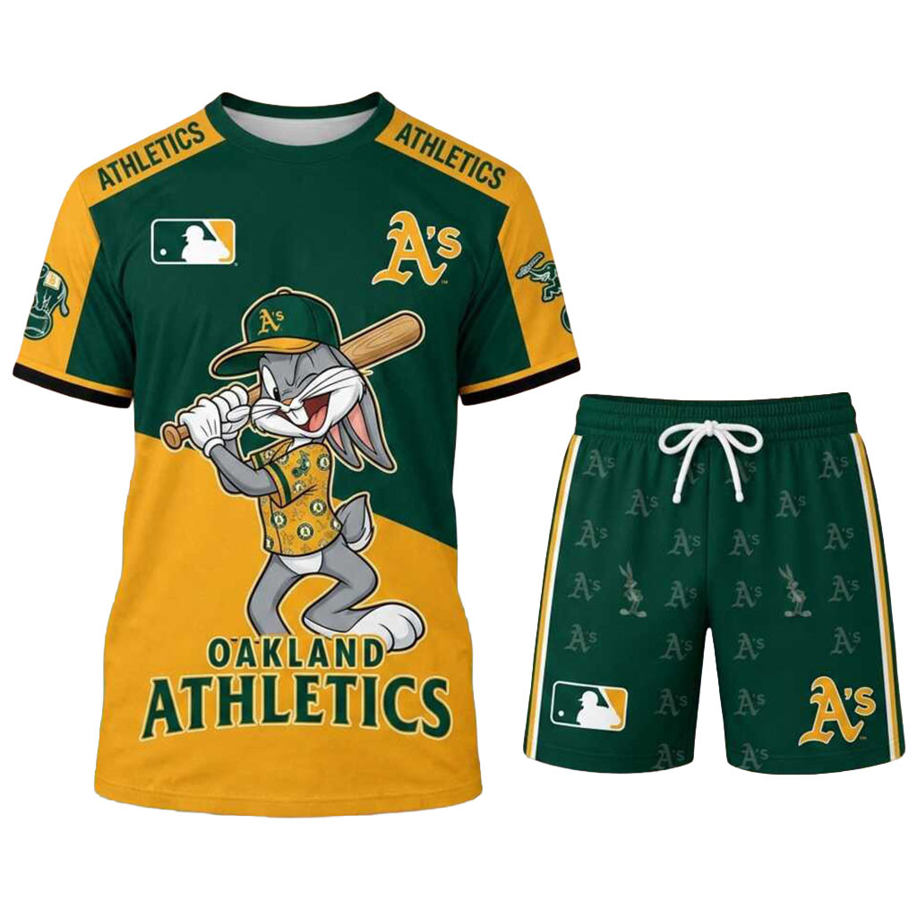 Oakland Athletics Bugs Bunny Shirt And Shorts Set Athletics Merch Gifts For Baseball Fans Oakland Athletics Bugs Bunny Shirt And Shorts Set Athletics Merch Gifts For Baseball Fans