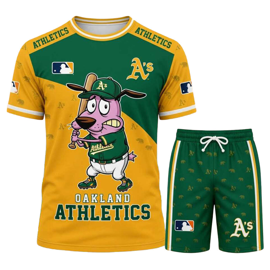 Oakland Athletics Courage The Cowardly Dog Shirt And Shorts Set Athletics Merch Gifts For Fan Oakland Athletics Courage The Cowardly Dog Shirt And Shorts Set Athletics Merch Gifts For Fan
